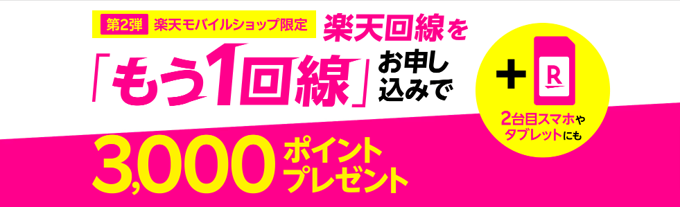 楽天モバイルショップでもう1回線申し込みで3,000Pプレゼント